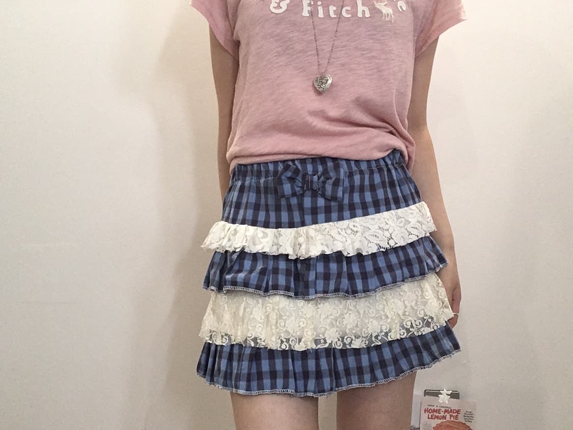 jpn vintage blue check ribbon cancan ski 상품이미지4