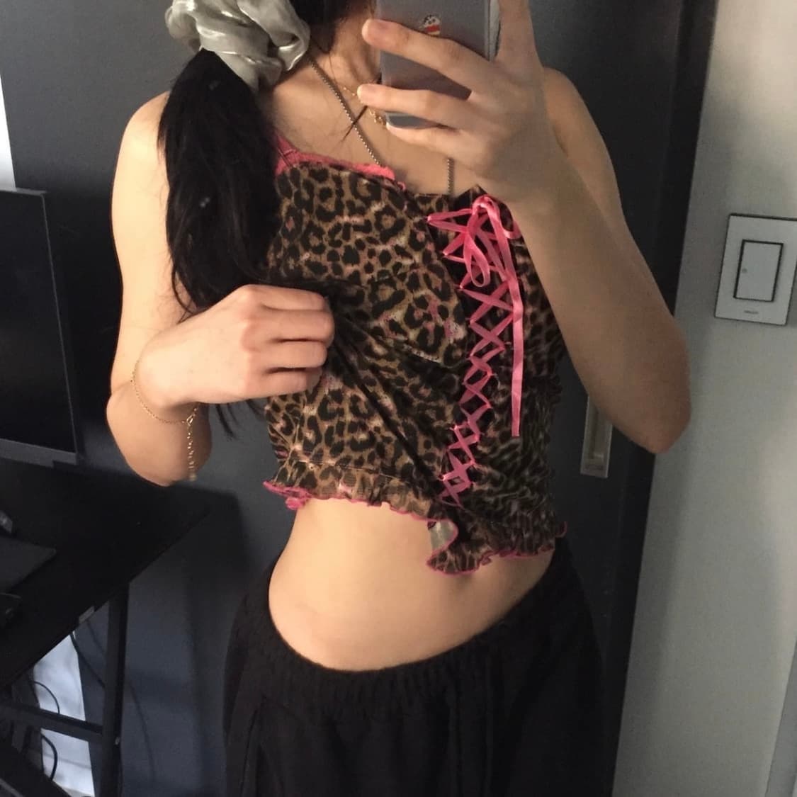 Indio 갸루 펑크 레오파드 코르셋 슬리브리스 상품이미지2