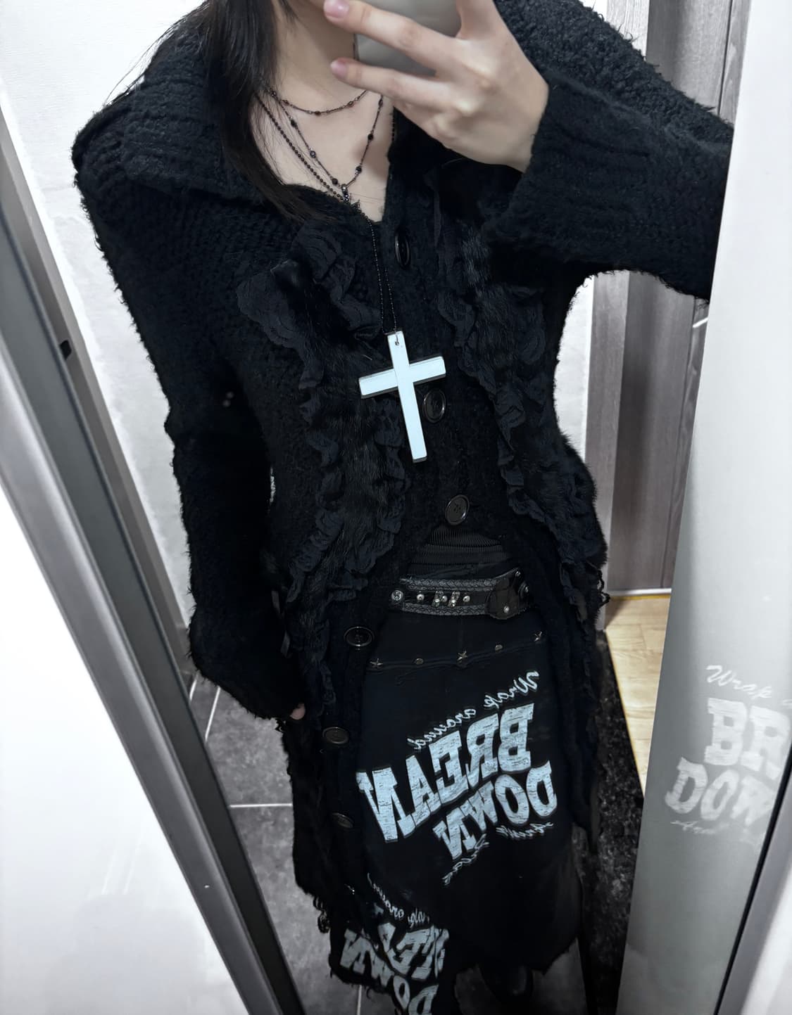 고딕펑크 롱 니트 퍼가디건 상품이미지1