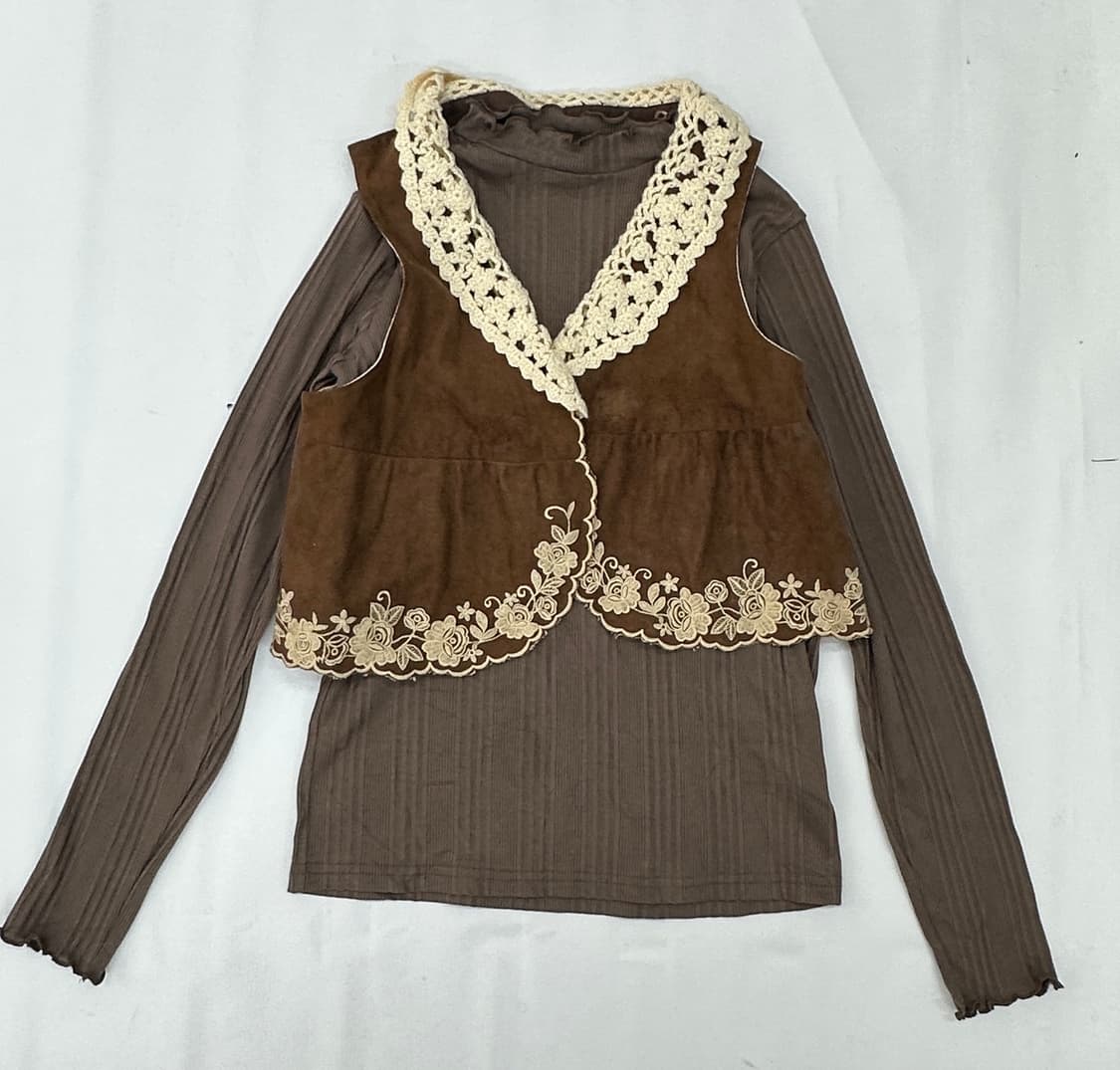 🤎슈슈룬 쇼콜라 라떼갸루 코디세트🤎 베스트 그런지 히피 브라운  상품이미지2