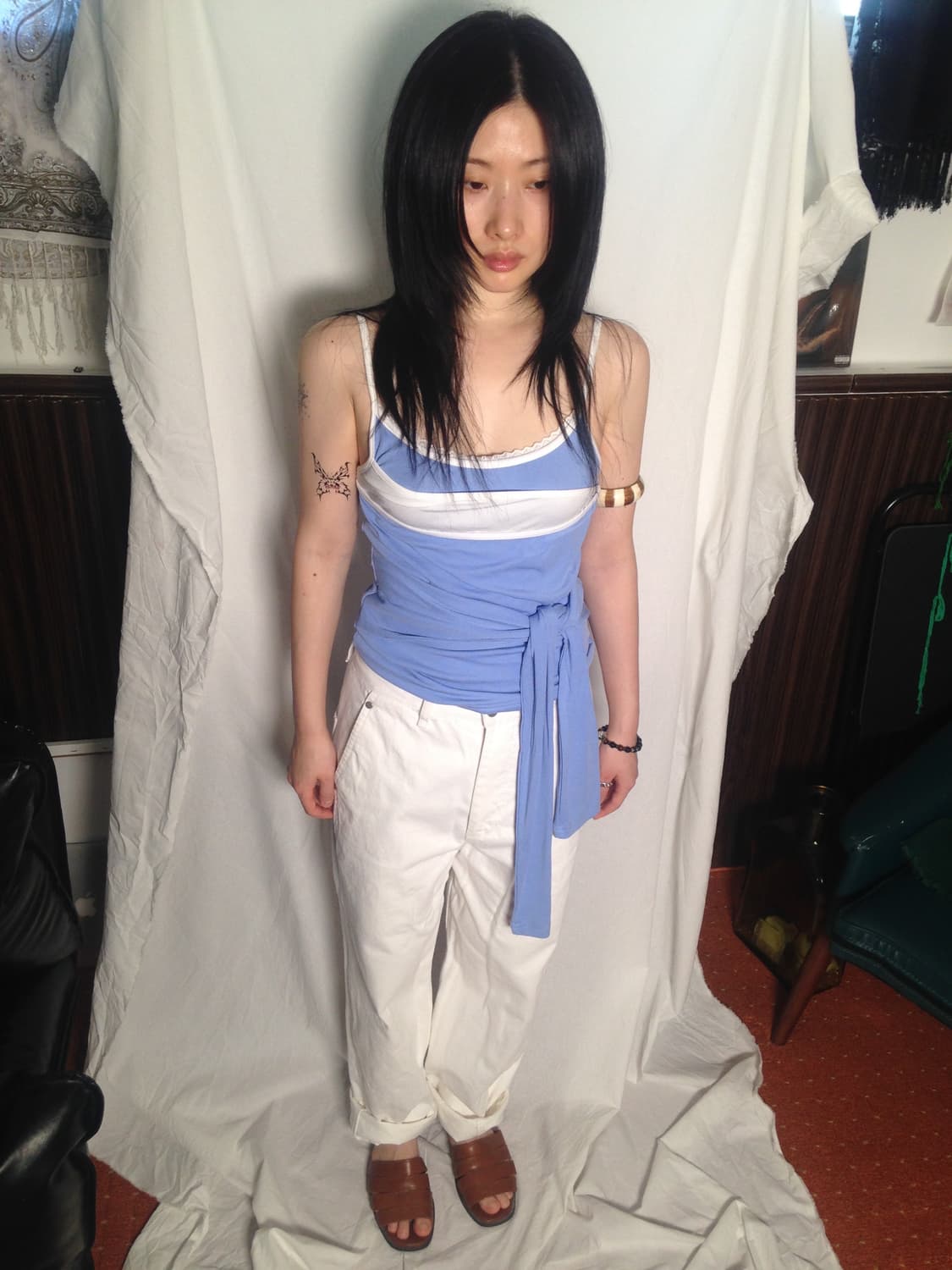 LONSLAN 리본 스트래피 슬리브리스 상품이미지3