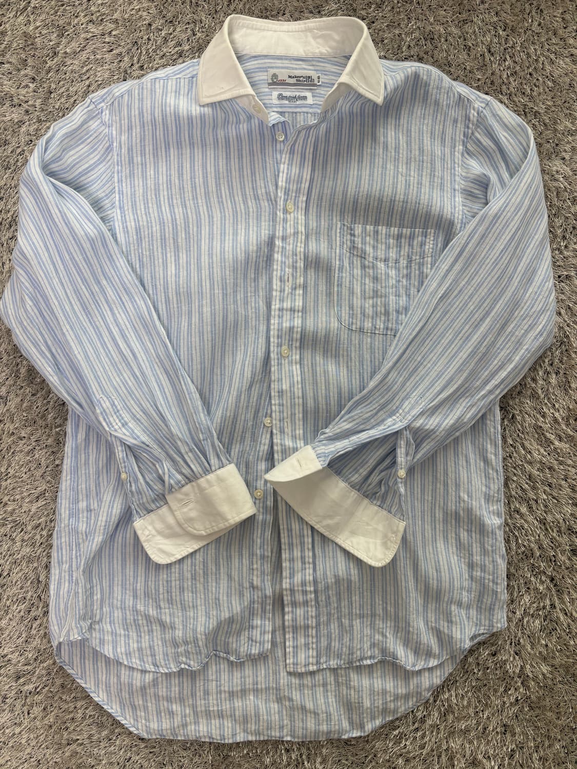 일제 린넨100프로 스트라이프셔츠 사이즈 100-105 상품이미지1