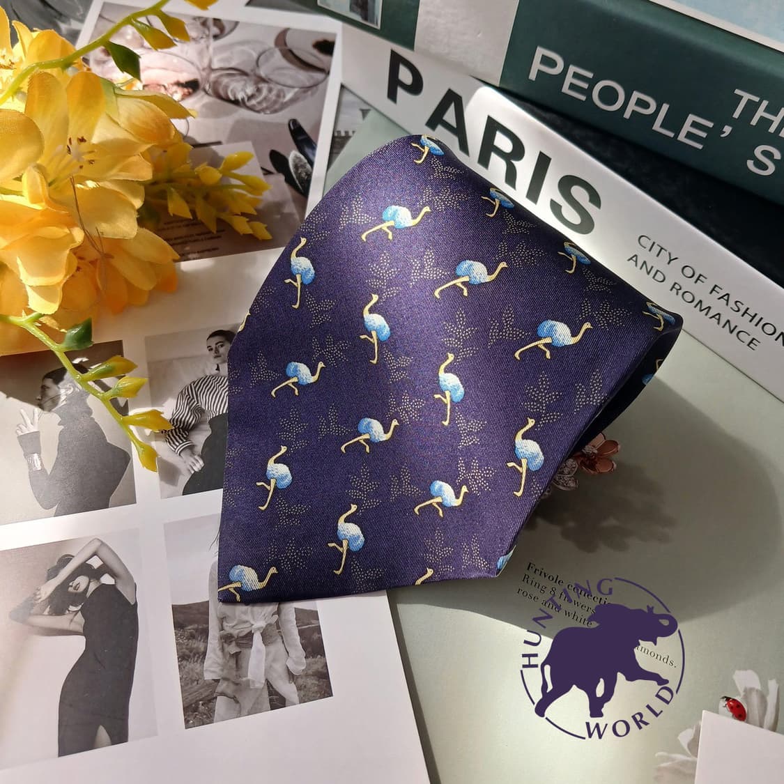 헌팅월드 실크 네이비 타조 패턴 넥타이 10cm A등급 E911
 상품이미지2