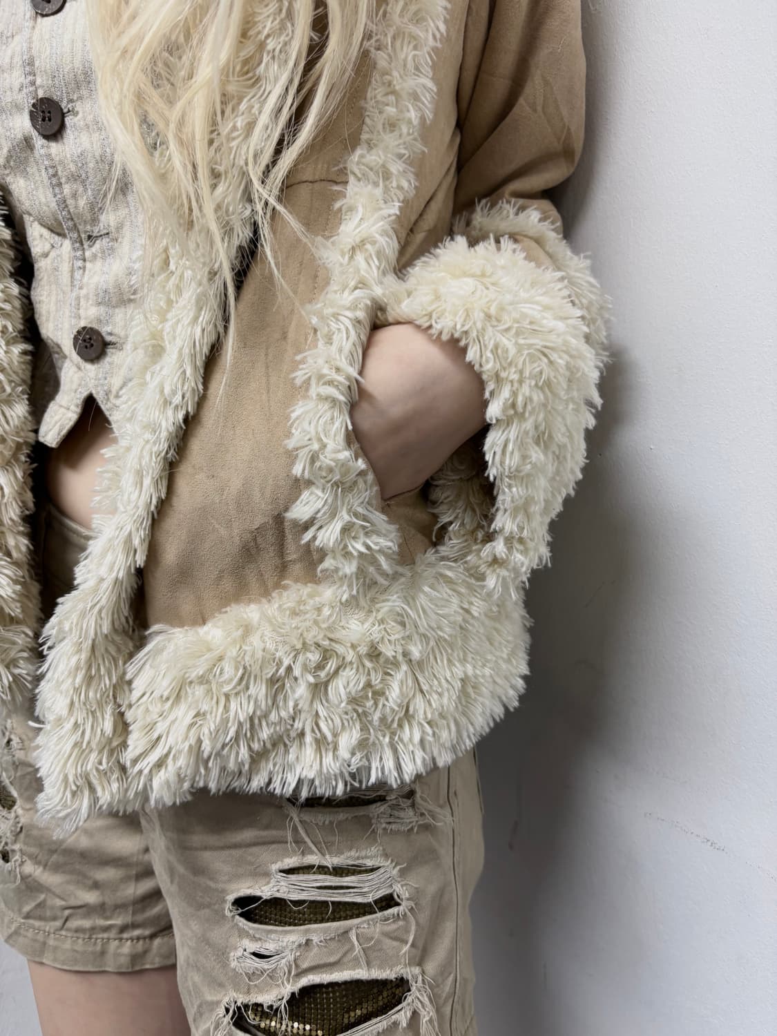 Ivory Fur Trimming 00’s Beige Jacket 상품이미지4