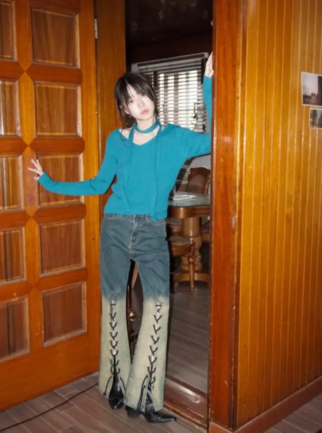 김아홉 특이한 부츠컷 데님 청바지 아일렛 27인치이하 상품이미지2