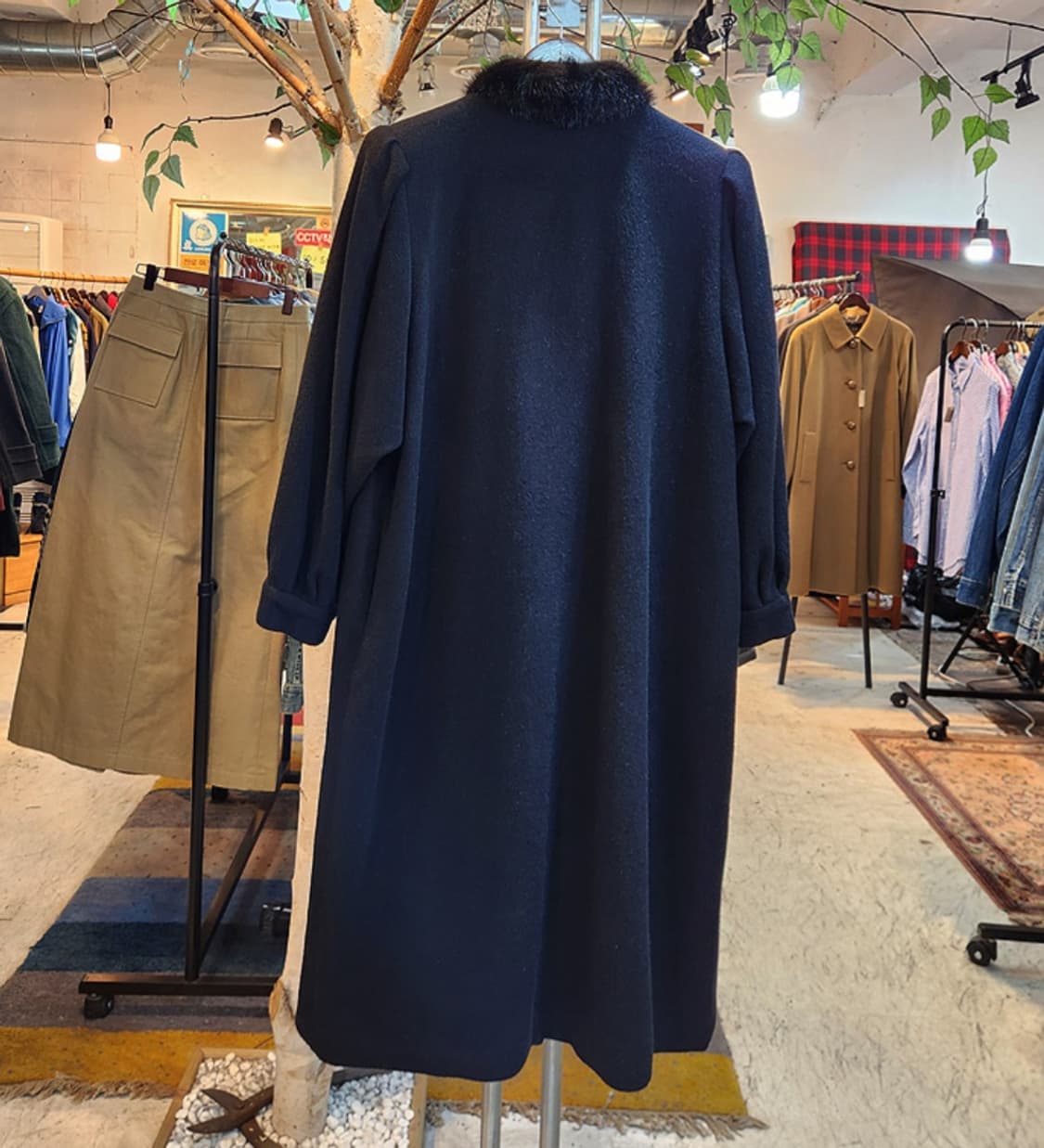 일본 도톰한 친칠라 울 블렌드 리얼 밍크 퍼 블랙 롱 빈티지 코트 상품이미지7