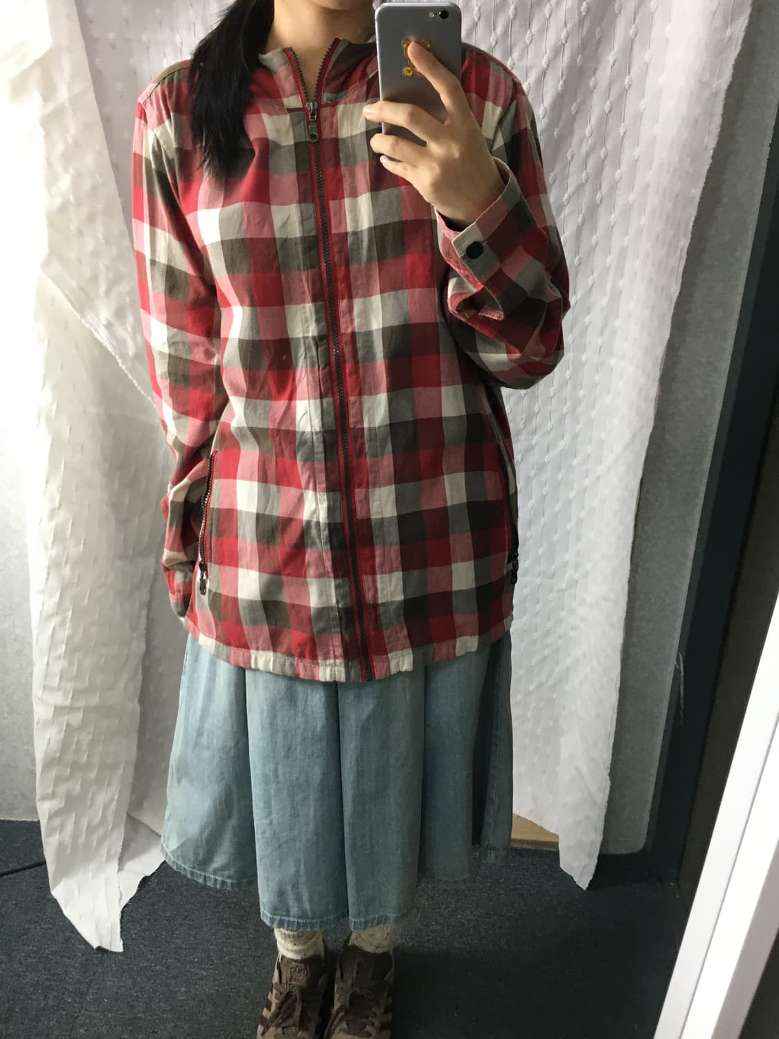 레드 체크 후드 집업 상품이미지2