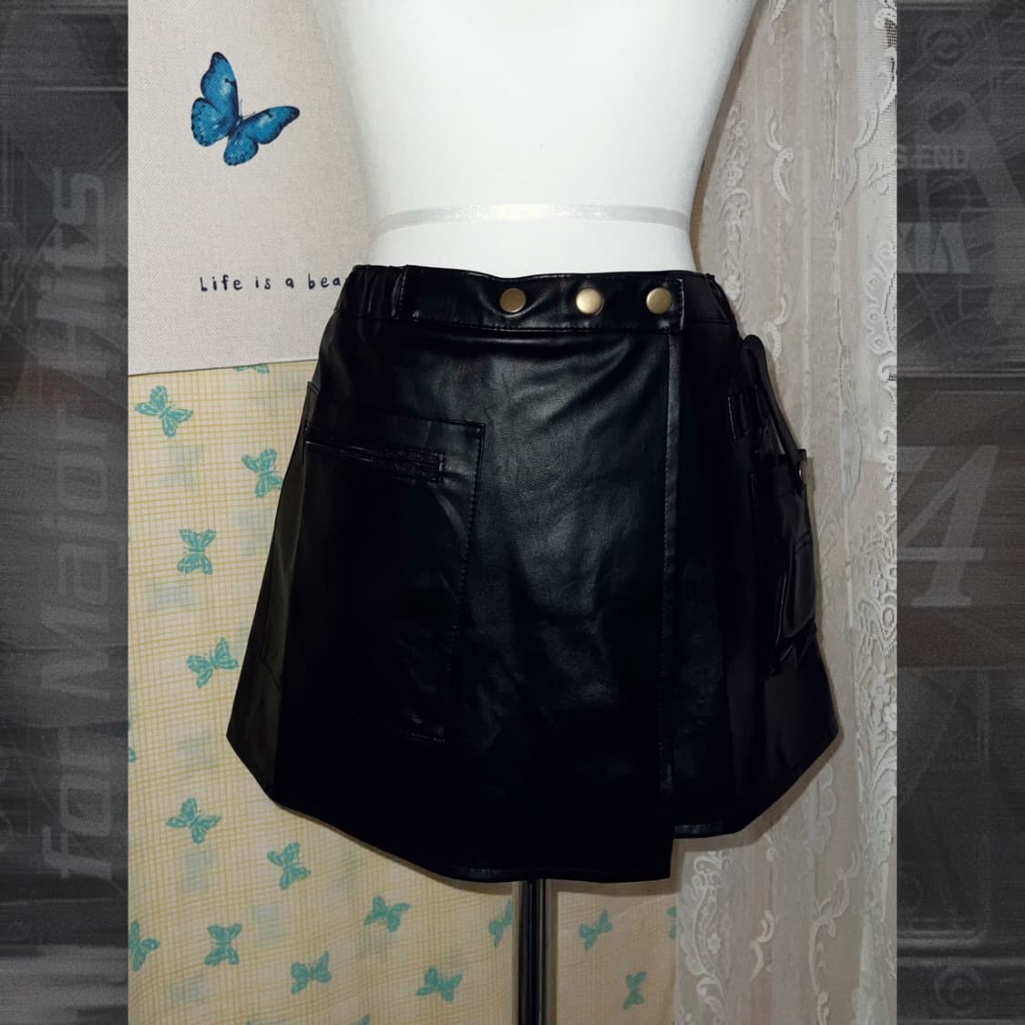 블랙 페이크 레더 카고 미니 스커트 상품이미지7
