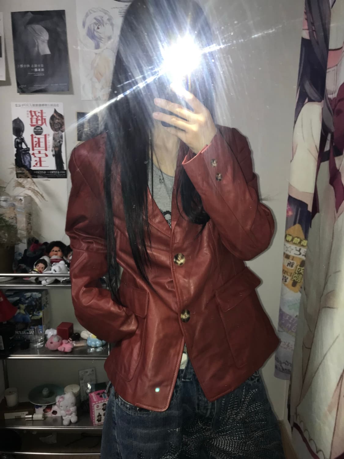 Kaha y2k 레드 램스킨 레더자켓 상품이미지2