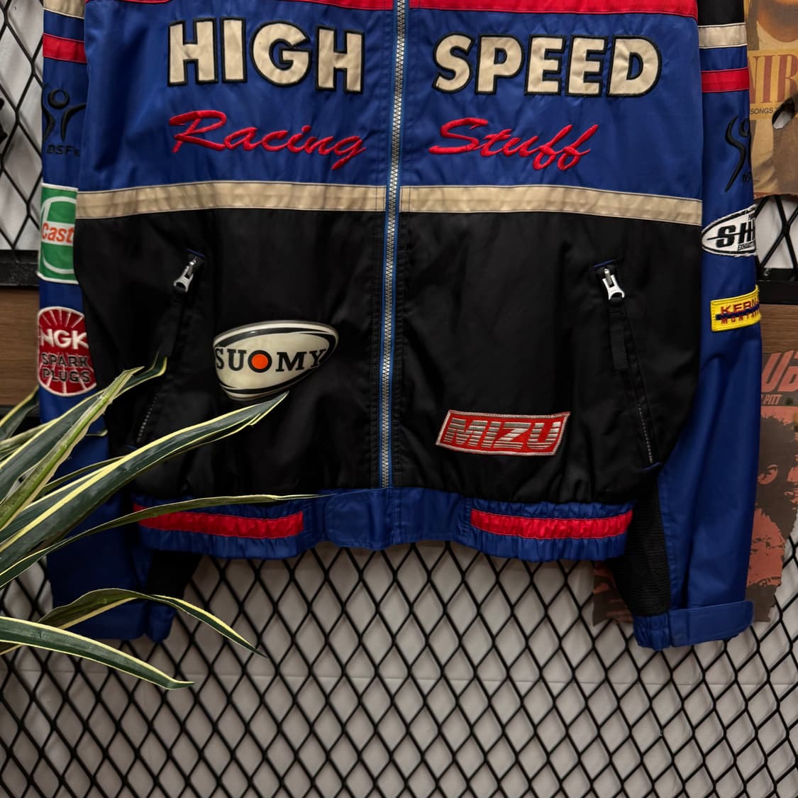 90s 스피글러 나일론 레이싱 자켓 전후면 로고 포인트 블루 블랙 상품이미지4