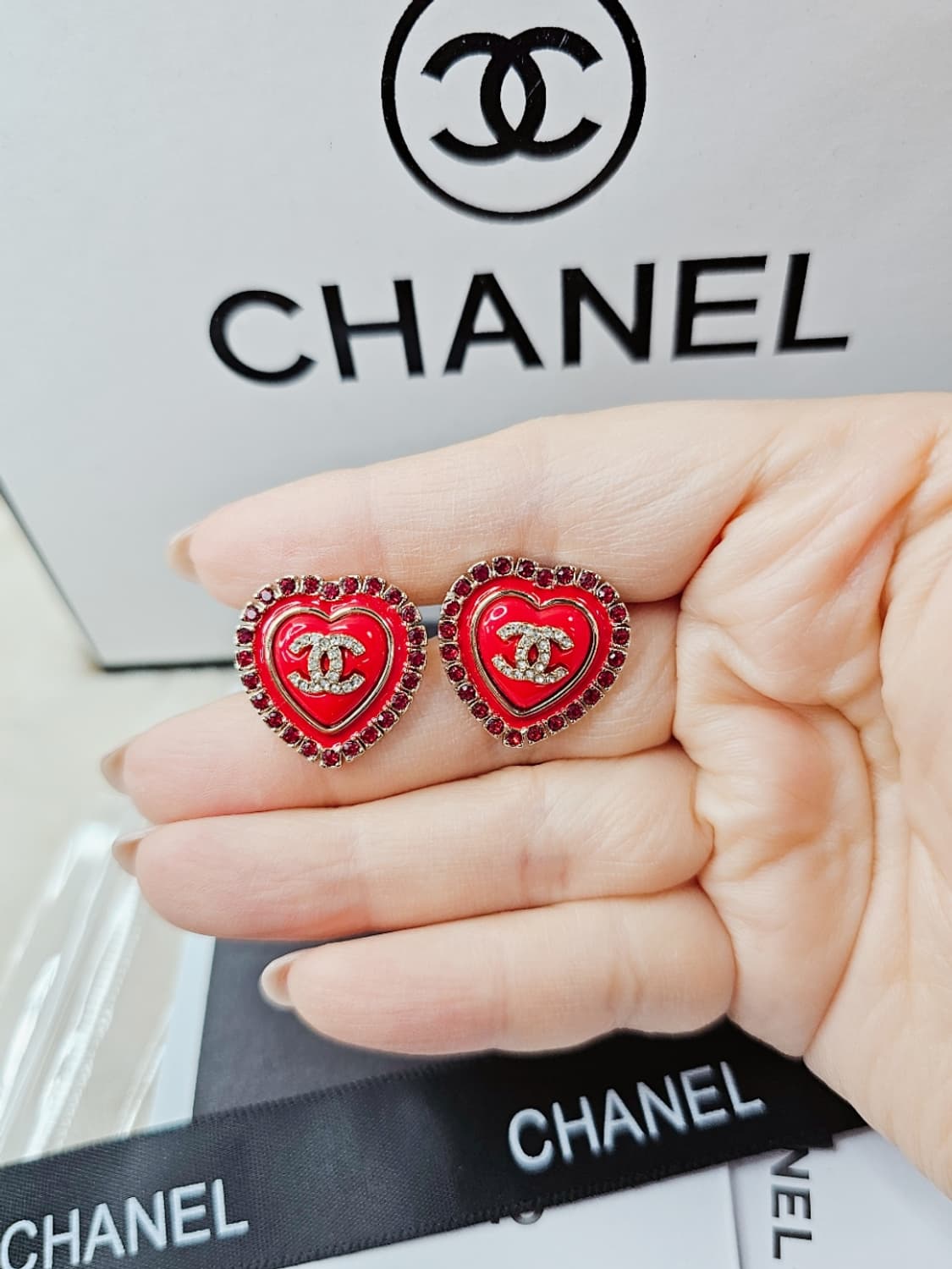 빈티지 샤넬 레드 하트 이어링 상품이미지7