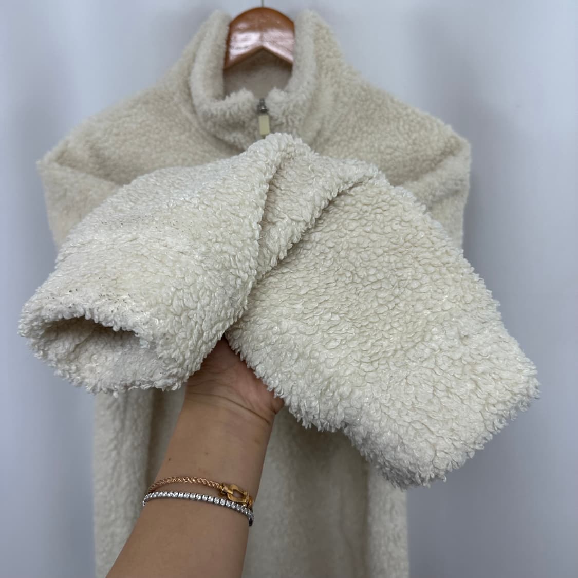 MLB 남성 반집업 기모 뽀글이티셔츠 아이보리 95 M 상품이미지3