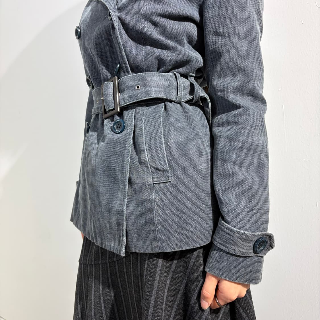 Y2k 워싱 벨티드 더블 코트 상품이미지3