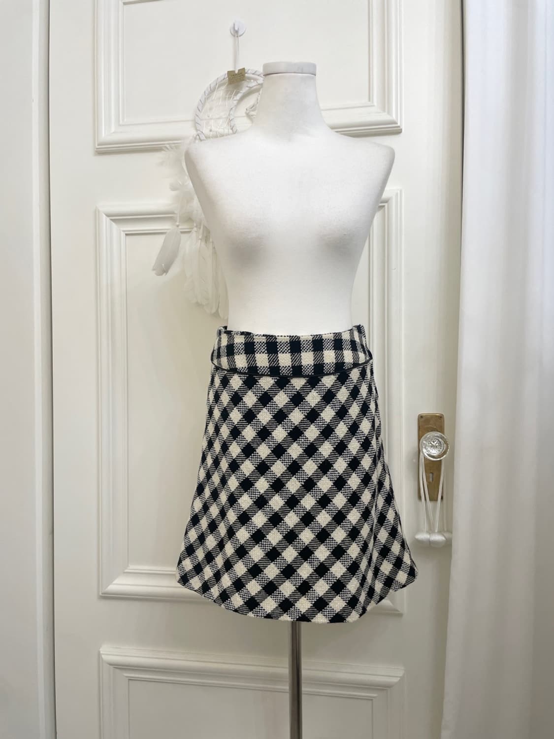 ivory black check wool flare skirt 상품이미지1
