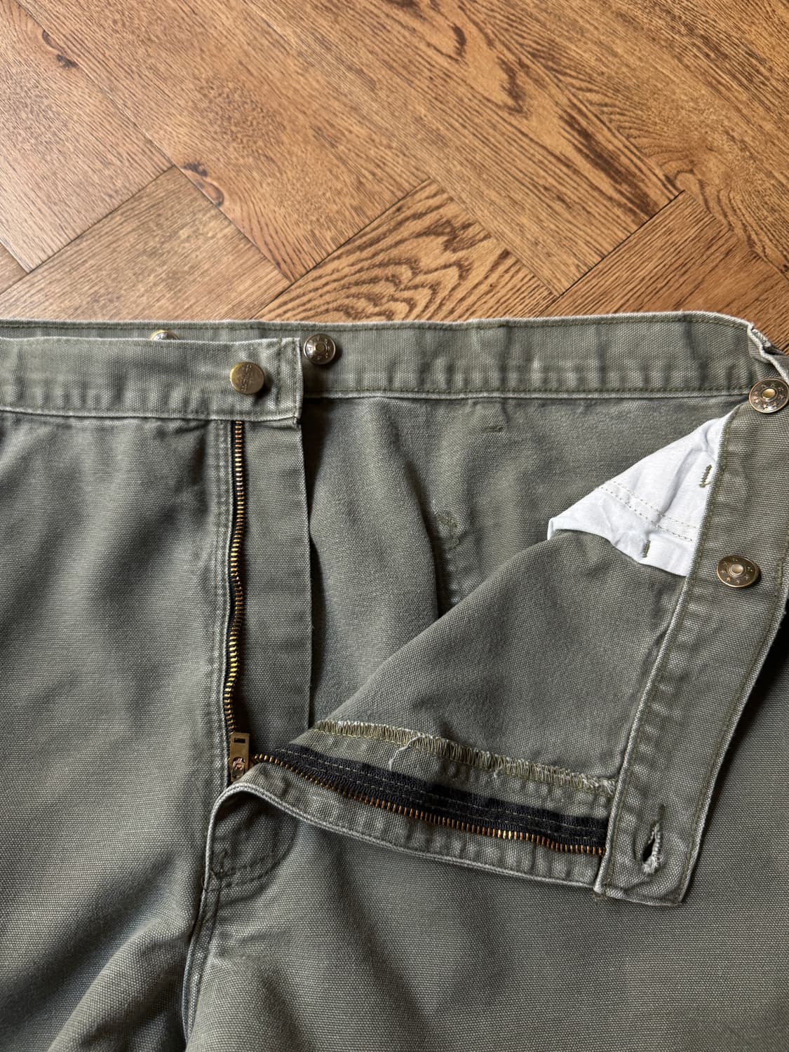 [42]칼하트 USA 서스펜더 버튼 모스그린 싱글니 워크 팬츠 상품이미지3