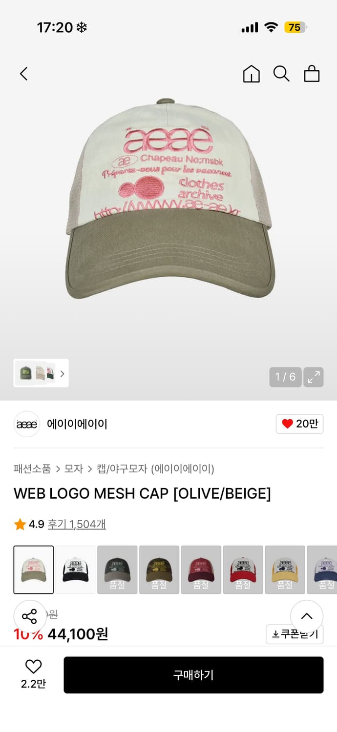 aeae 매쉬 모자 (올리브 핑크 색상) 상품이미지2