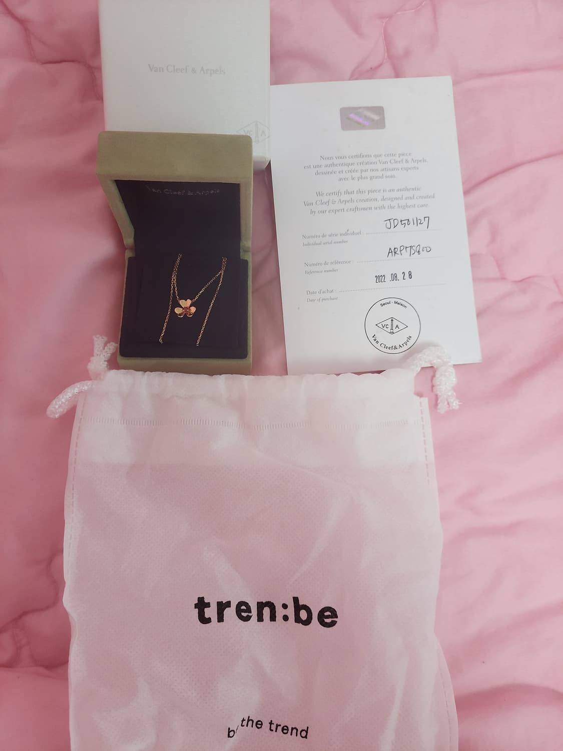 정품)급처상태좋음!반클리프&아펠 18k로즈골드 루비 프리볼미니펜던트목걸이 상품이미지2