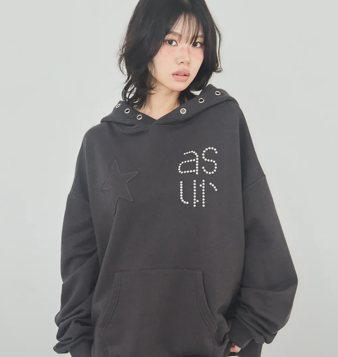 애즈유아 스타 아일렛 후드티 차콜 상품이미지2