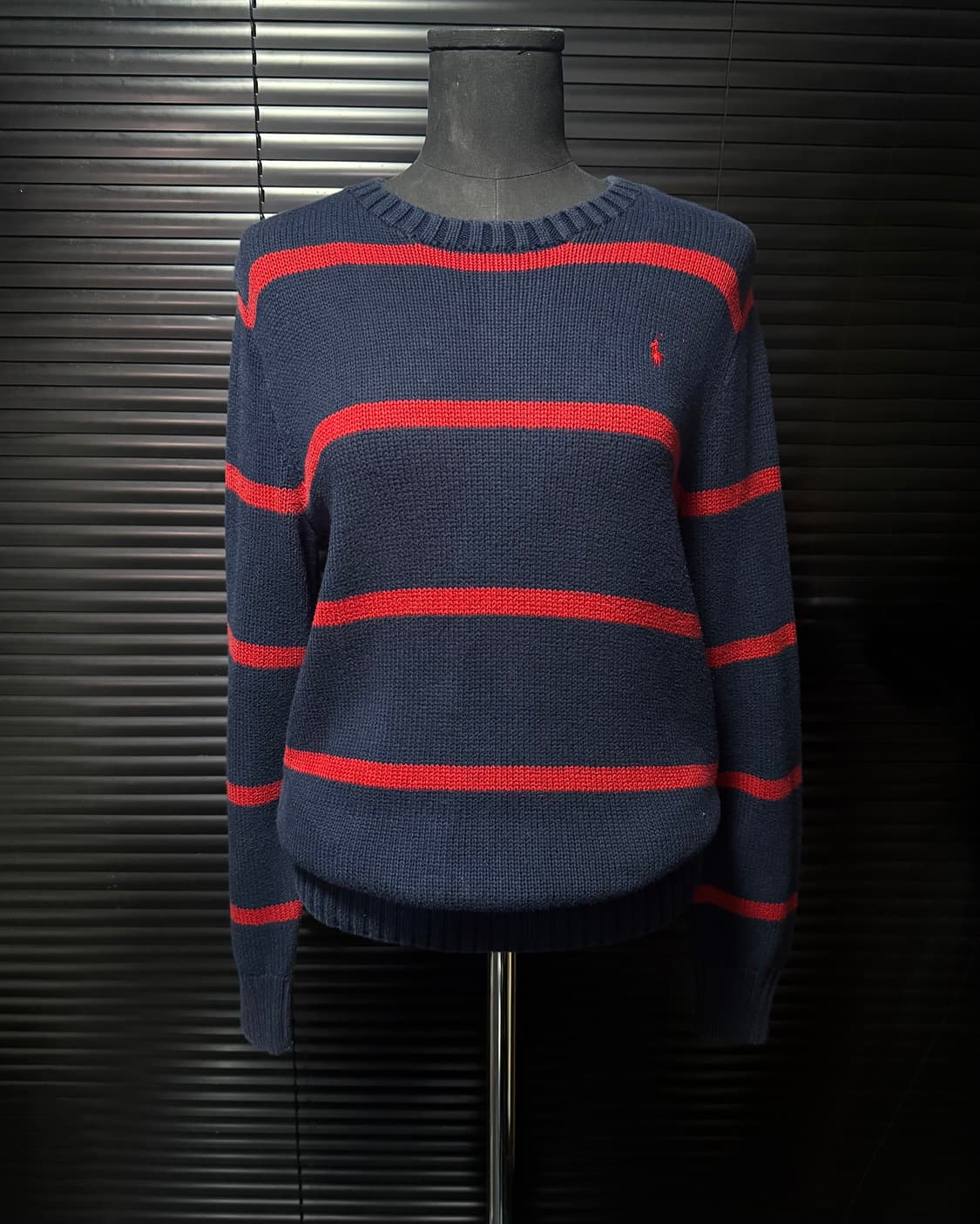 폴로 랄프로렌 네이비 남색 레드 빨강 스트라이프 단가라 니트 스웨터 여성 상품이미지1
