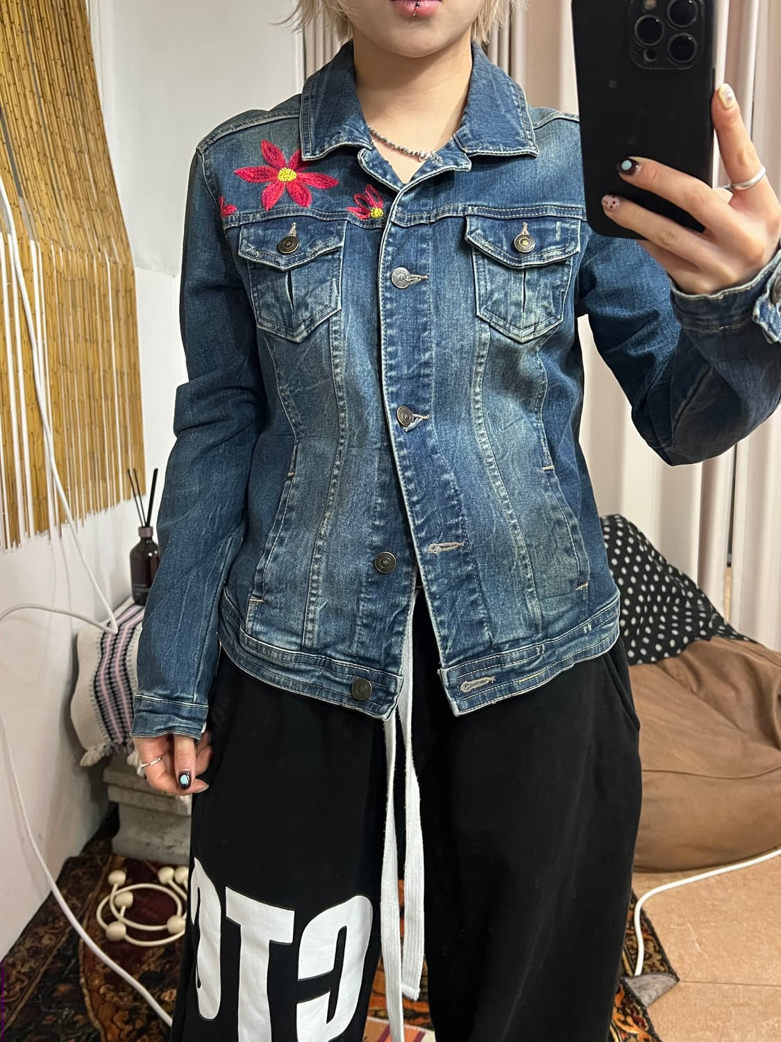 리사이클 오리지널데님 플라워 자수 데님 트러커 자켓 상품이미지1