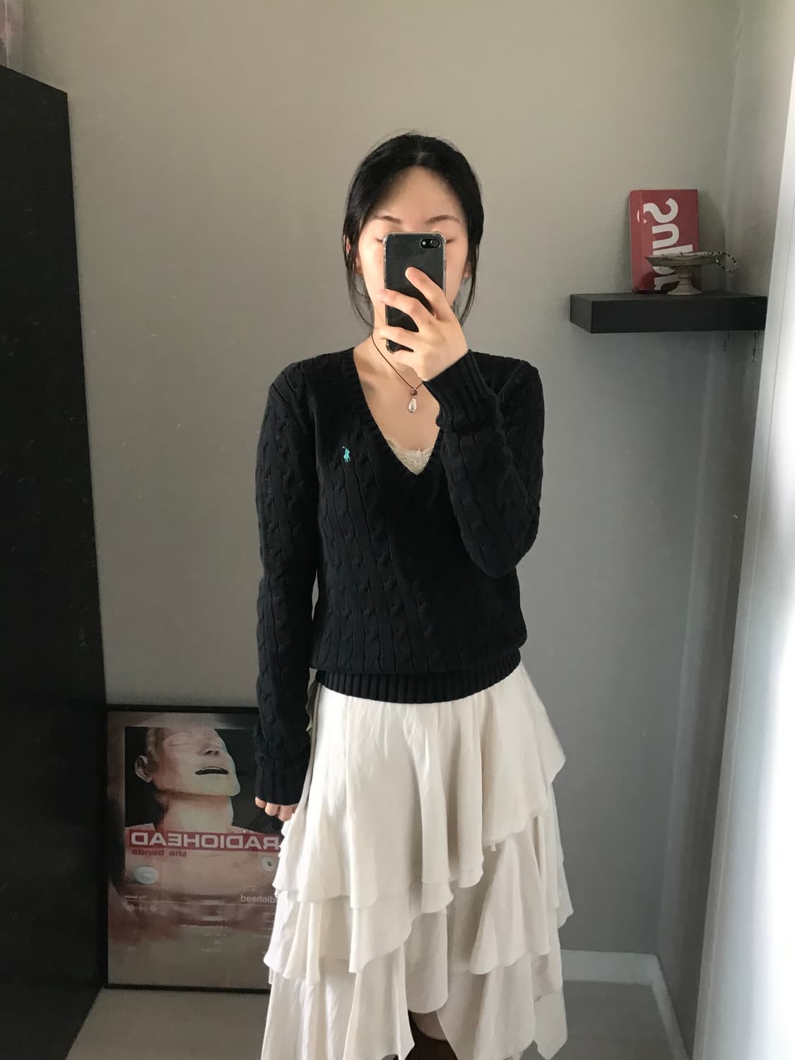 폴로 랄프로렌 포니로고 블랙 브이넥 케이블 니트 상품이미지2