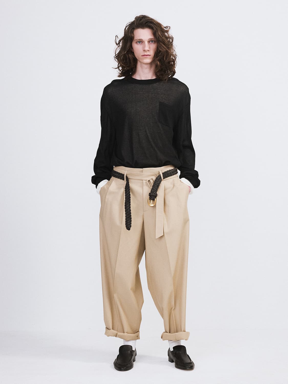 렉토 26SS 루즈핏 라운드넥 포켓 니트 탑 블랙 상품이미지3