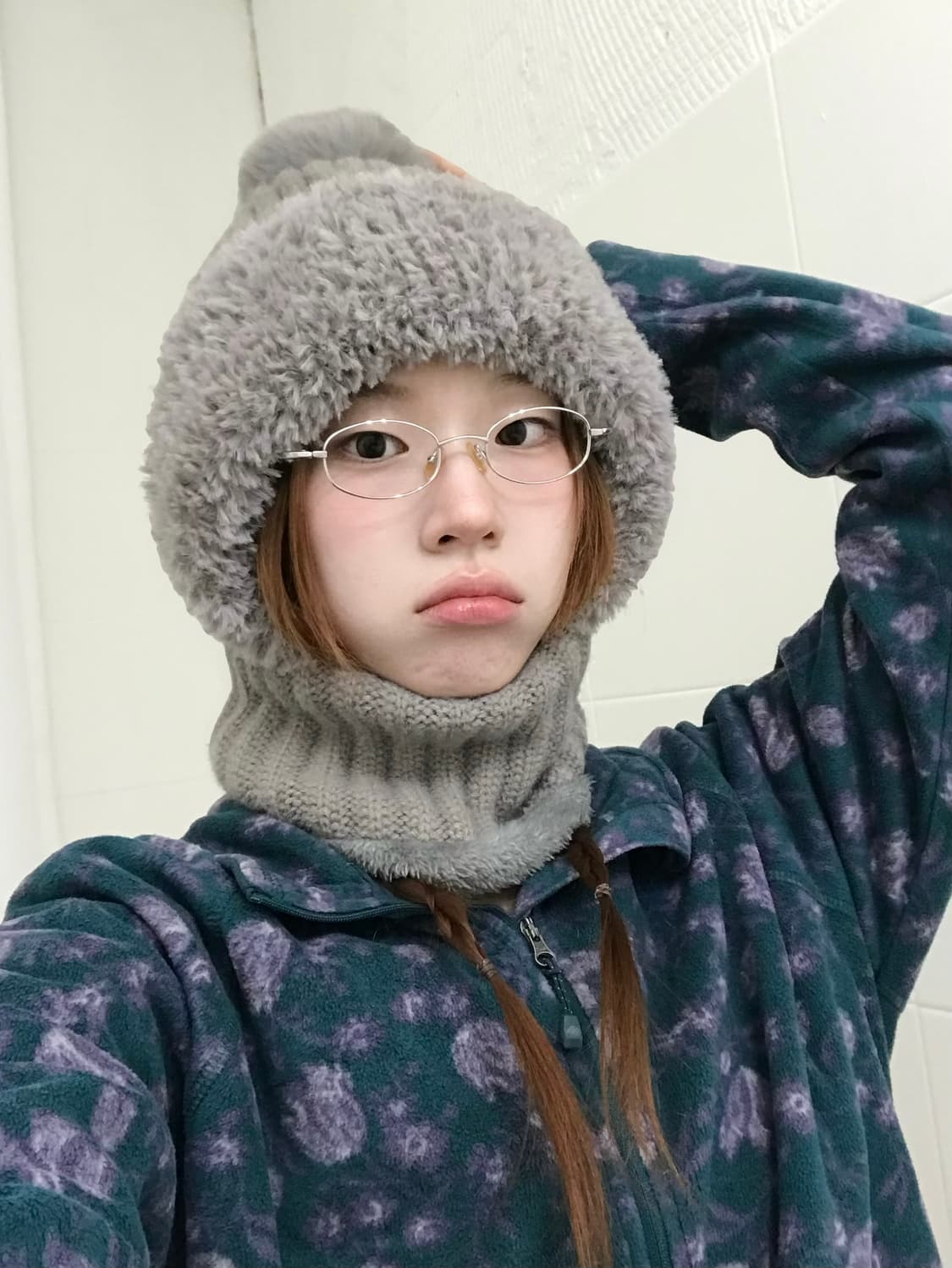 빈티지 그레이 니트 바라클라바 방울 비니 상품이미지1