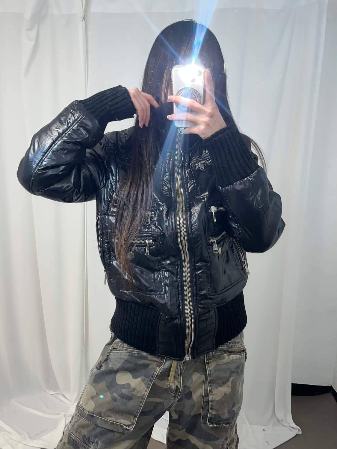 Dolce&gabbana 니트 하이넥 글로시 더블 지퍼 패딩 상품이미지1