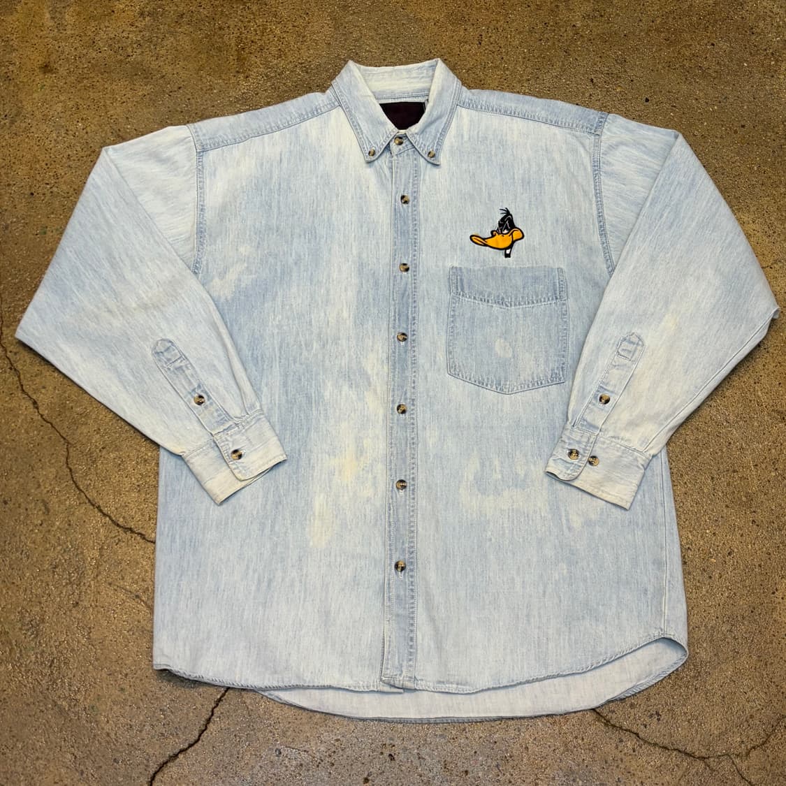 90s 미국 빈티지 루니툰즈 대피덕 연청 청남방 데님셔츠 상품이미지4