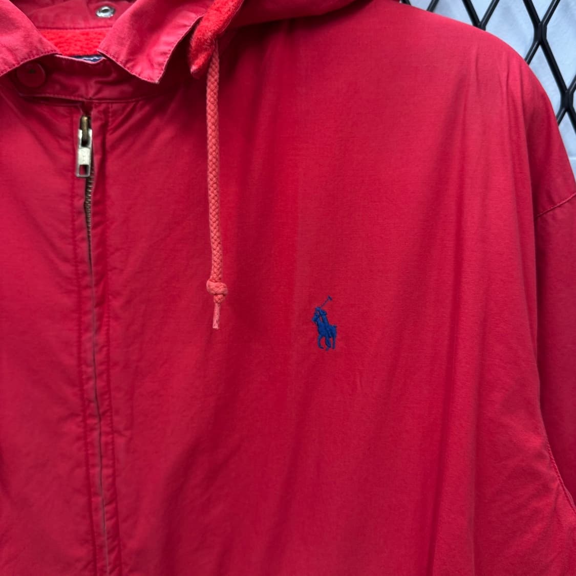 00s 폴로 랄프로렌 린넨 후드 트랙자켓 안감 플리스 디테일 레드 상품이미지5