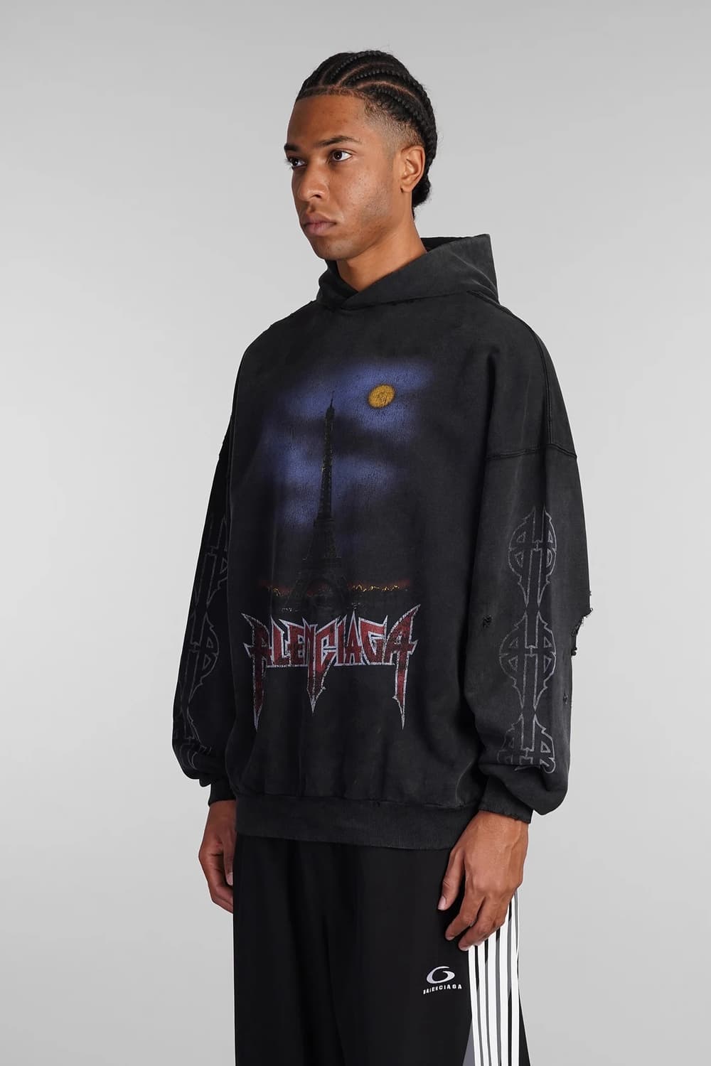 발렌시아가 파리 문 노 포켓 오버사이즈 후드 티셔츠 페이드 블랙 1사이즈 상품이미지5