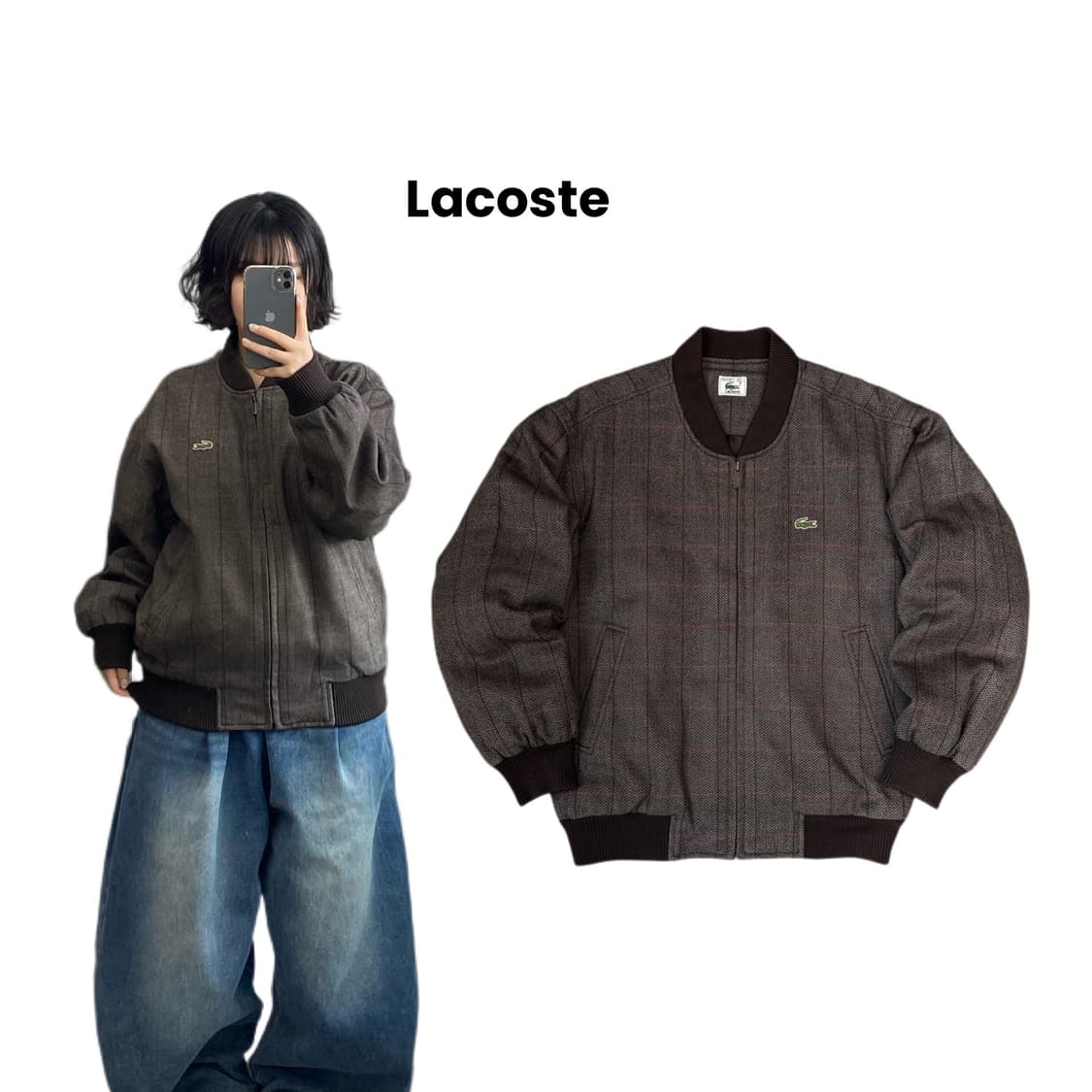 라코스테 90s 서광 모직 울 체크 블루종 자켓 상품이미지1