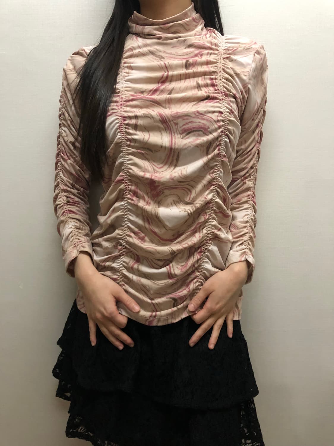 빈티지 핑크 마블 셔링 탑 상품이미지8