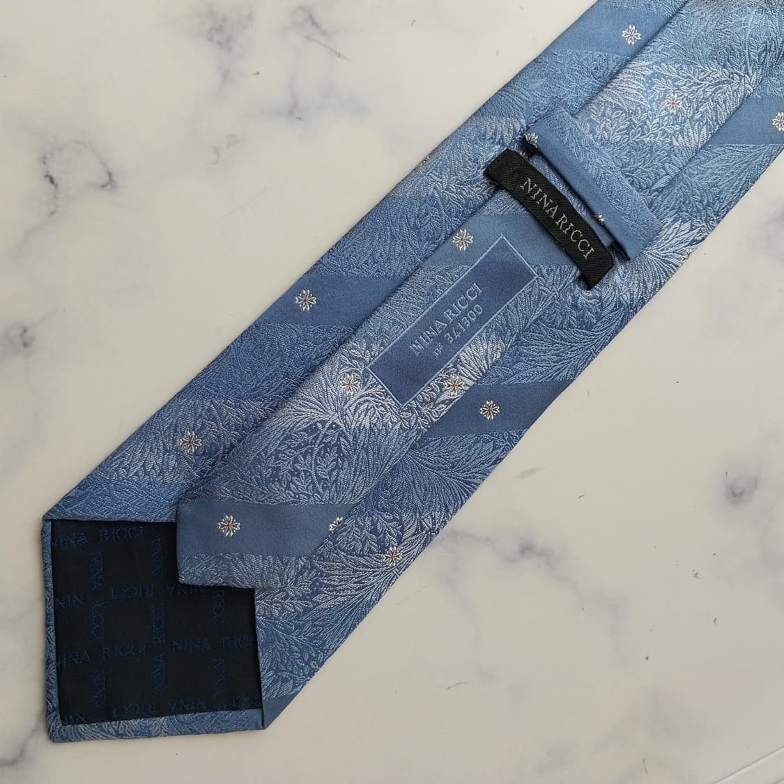 니나리치 실크 블루 플라워 자카드 넥타이 9.3cm A+등급 K2524 상품이미지8