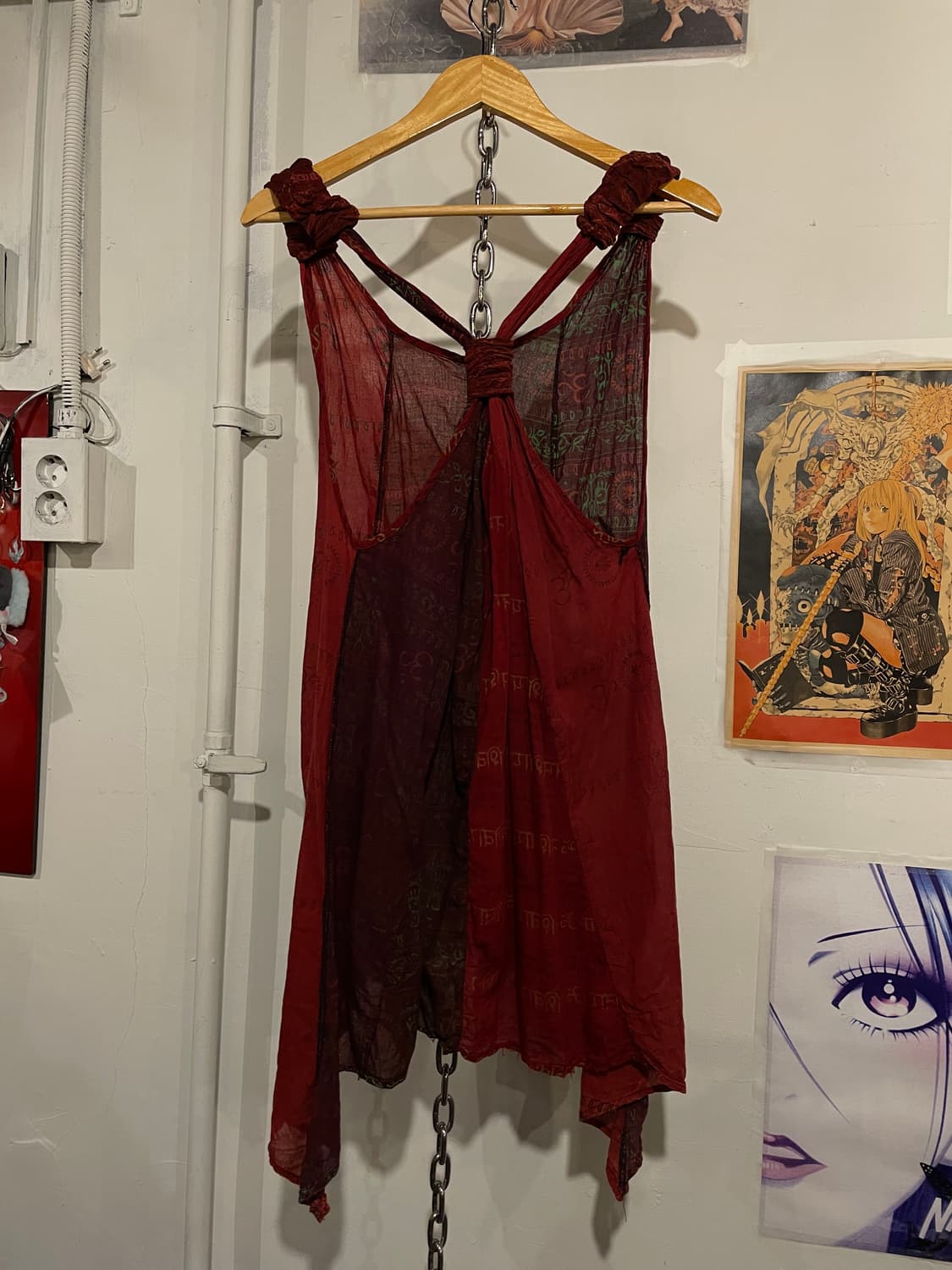 히피 레터링 언발란스 레드 버건디 원피스 상품이미지4