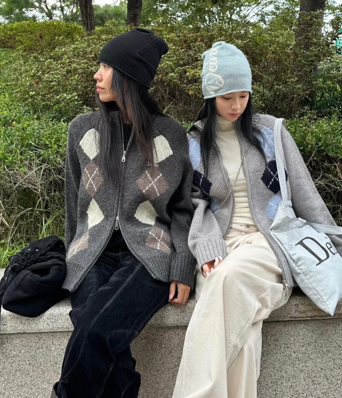 다이닛 deinet ARGYLE KNIT ZIP UP 니트집업 챠콜 상품이미지4