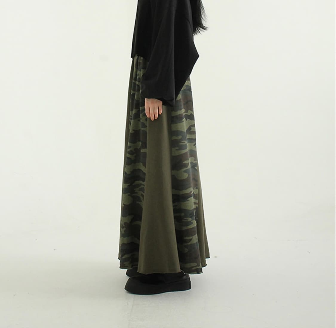 카모 밀리터리 밴딩 코튼 쭈리 롱스커트 롱치마 상품이미지4