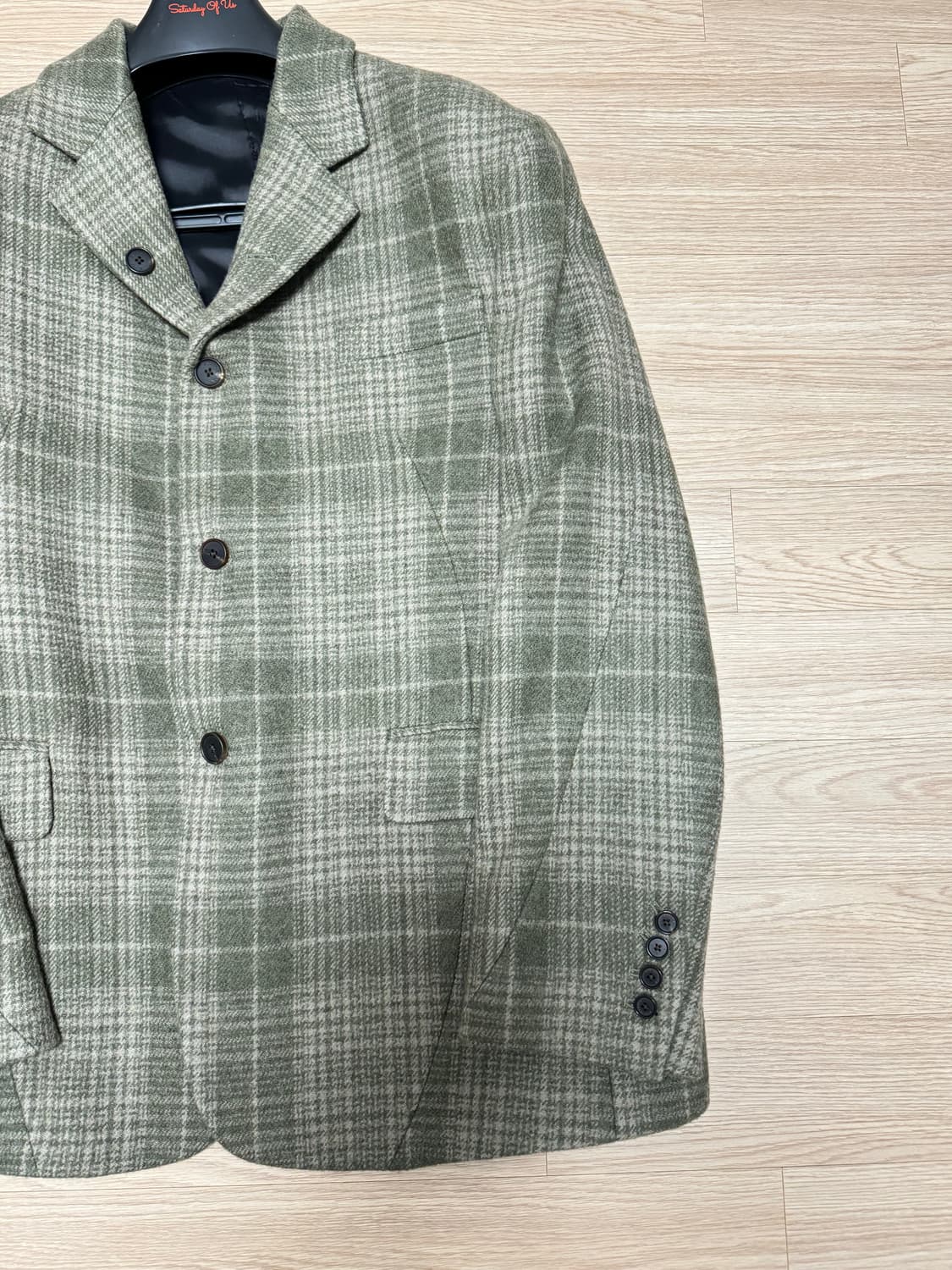 [M] stu 커브드 체크 블레이저 그린 상품이미지5