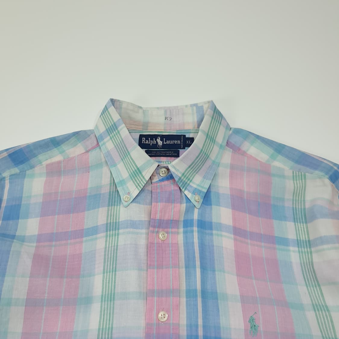 CL619 XL 폴로 80s 싱가포르판 마드라스 체크 파스텔 셔츠 남방 상품이미지2