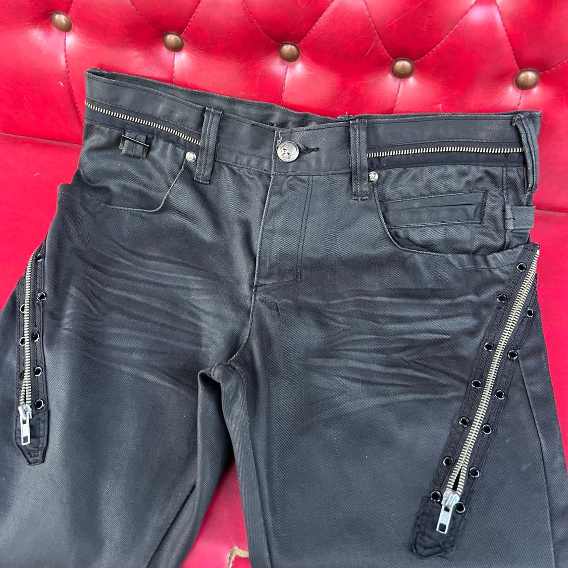 Lovelessism 지퍼 본디지 블랙 코티드 진 상품이미지3