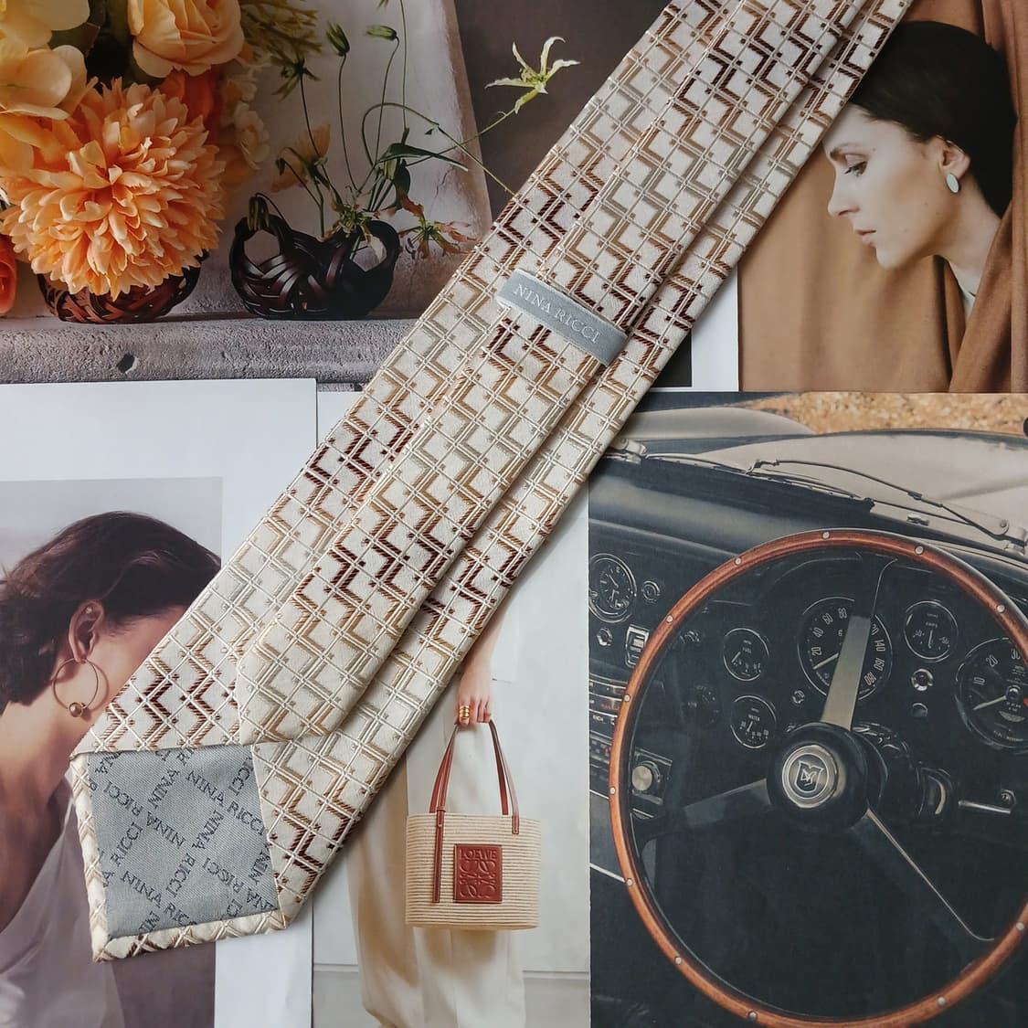 니나리치 실크 브라운 기하 패턴 넥타이 9.1cm A등급 A19877 상품이미지5