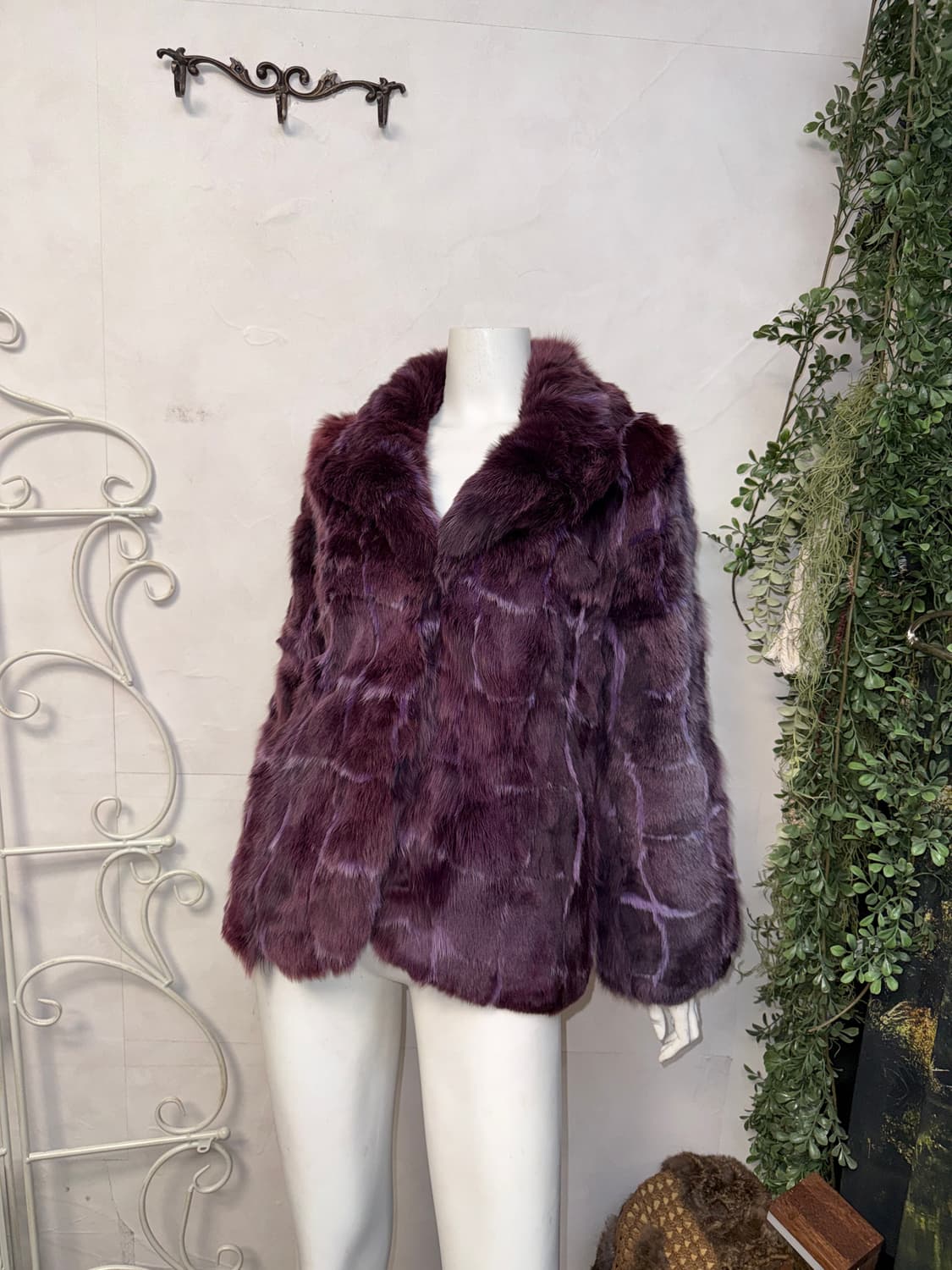 Deep purple fox fur check coat jacket  상품이미지4