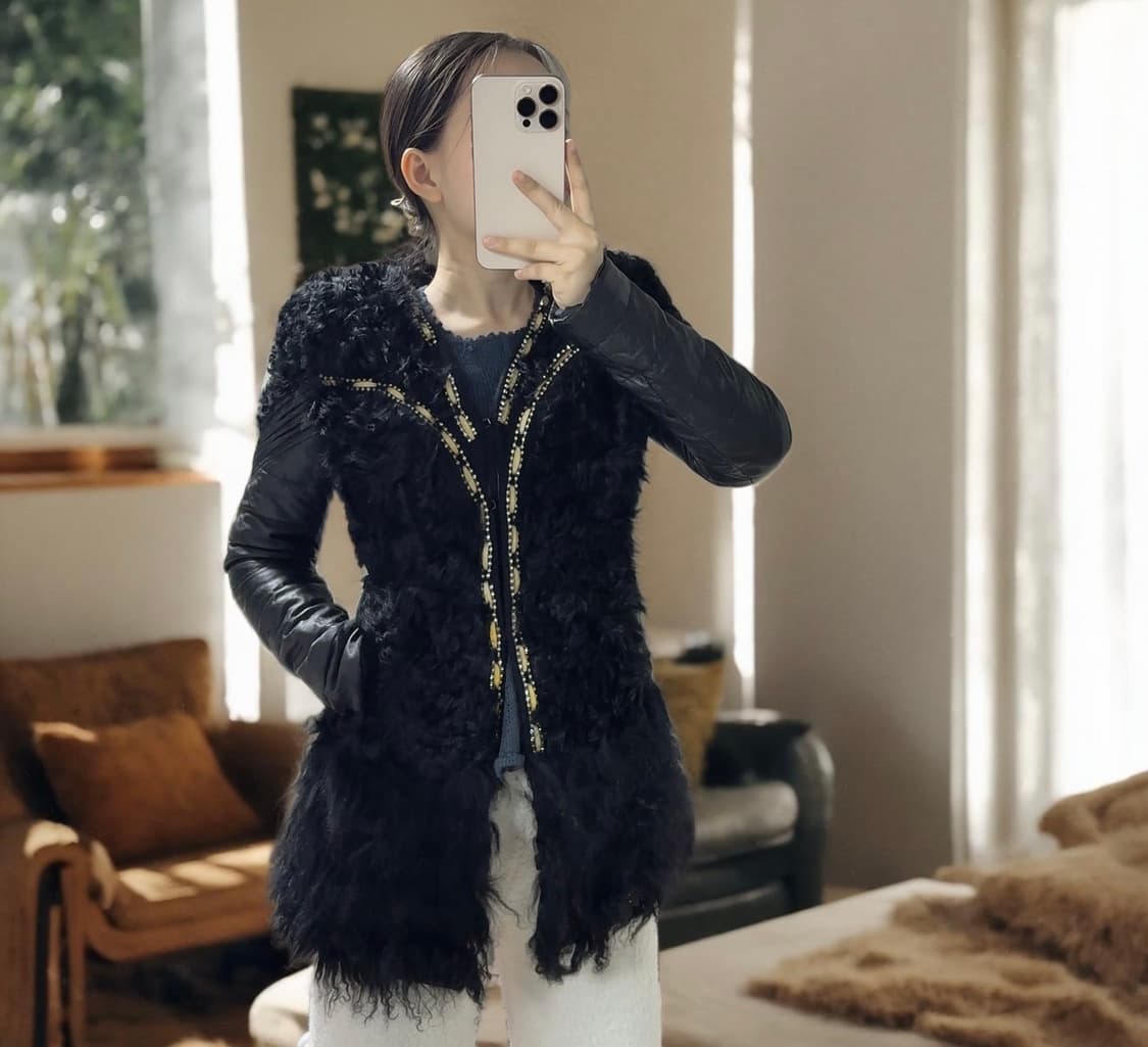 빈티지  큐빅장식 다크 양털 토스카나 양가죽자켓 상품이미지6