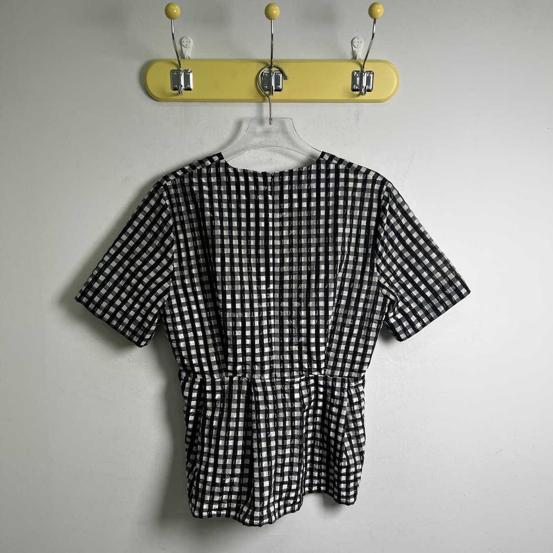 MSGM 깅엄 체크 러플 타이 반팔 블라우스 42 상품이미지2