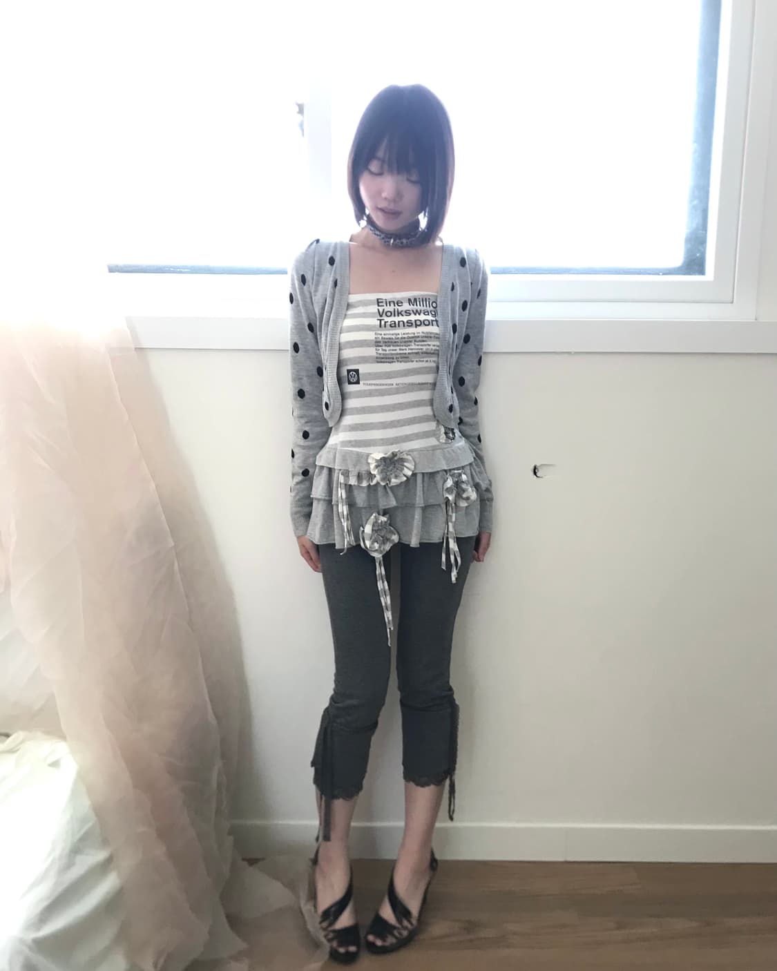 Dot shirring grey short bolero  상품이미지3
