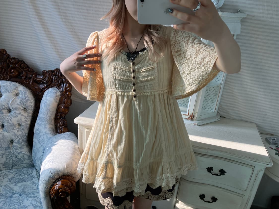 빈티지 앤틱 아일렛 레이스 블라우스 상품이미지5