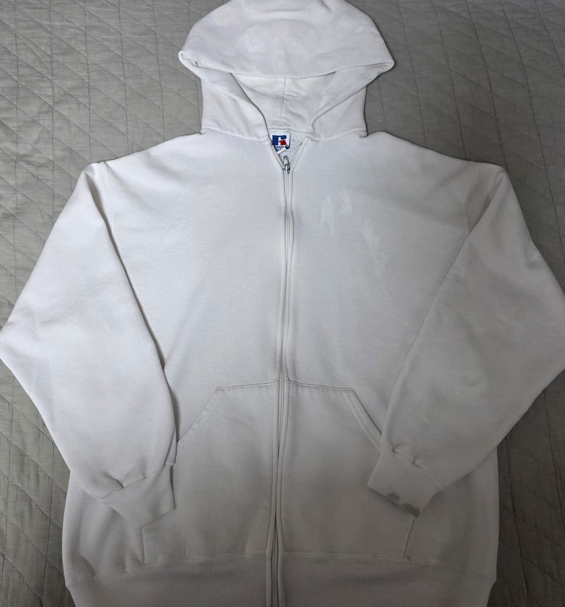 [XL] 90s 빈티지 러셀 애슬레틱 화이트 후드집업 USA 페인트 상품이미지1