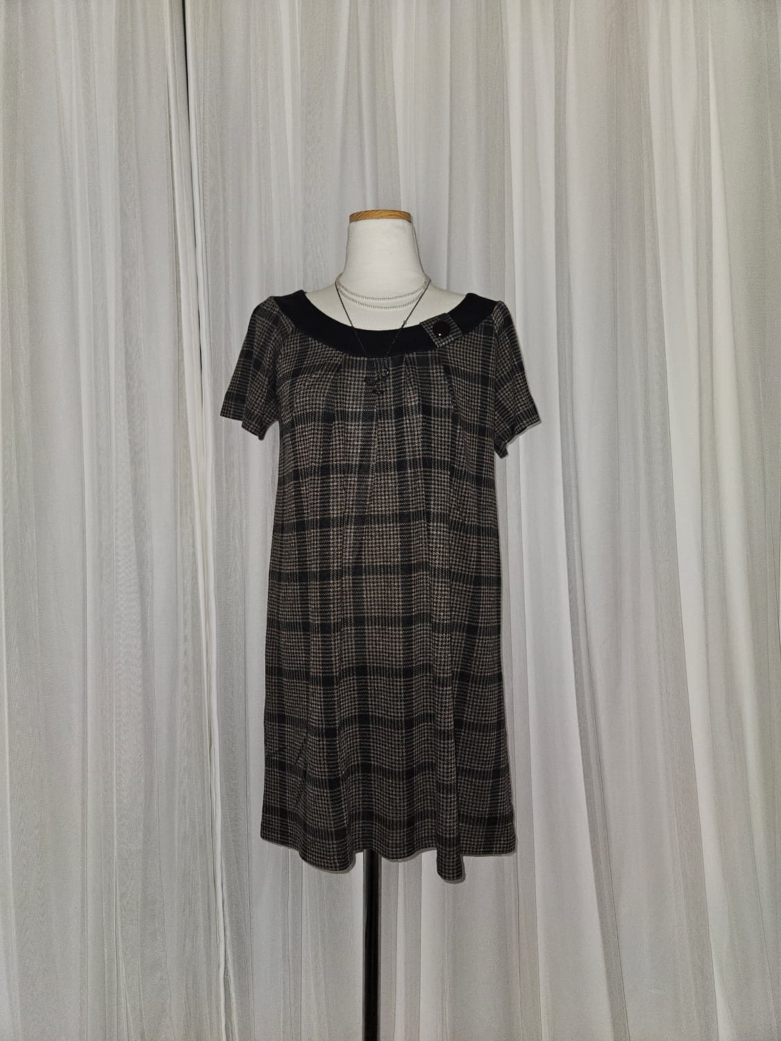 klein plus 빈티지 체크 그레이브라운 니트 원피스 니혼진 모리걸 상품이미지1