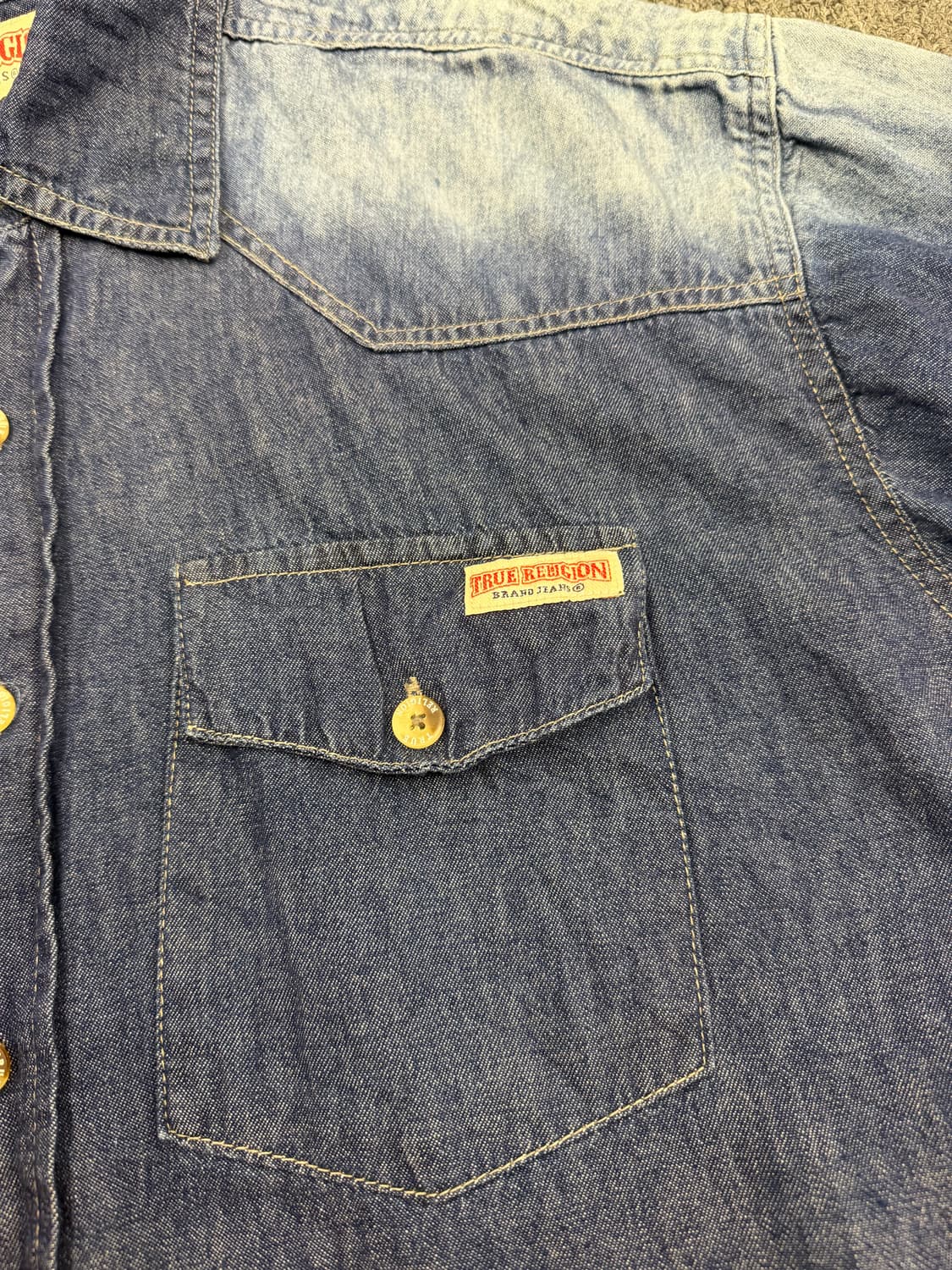 2XL) 트루릴리젼 빈티지 웨스턴 포인트 포켓 데님 반팔셔츠 상품이미지5