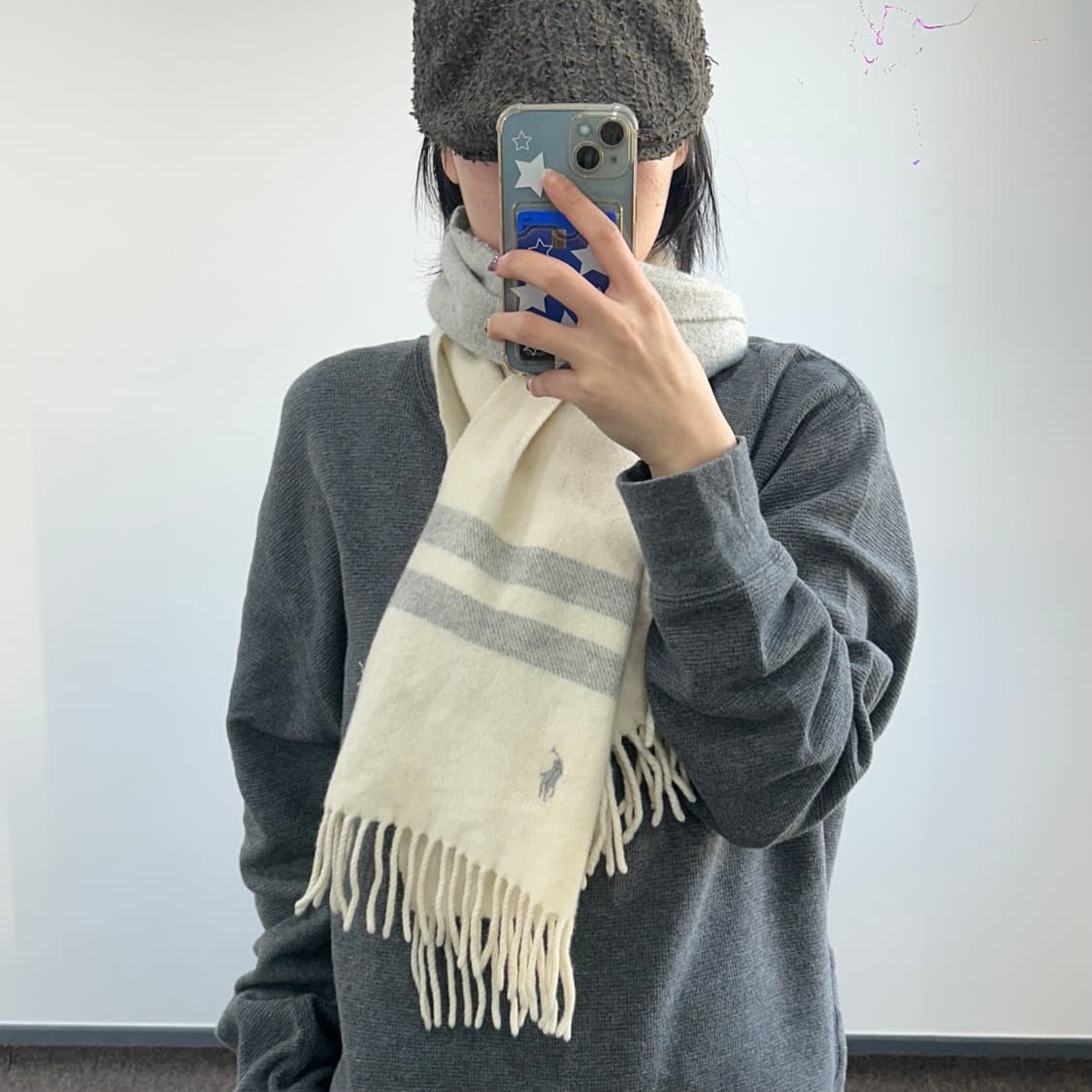 Polo 폴로 그레이 아이보리 배색 목도리  상품이미지2